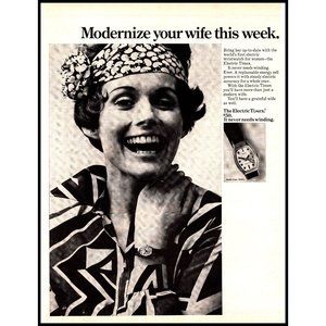 1970 Timex Electric Women's Watch Vintage Print Ad Geometric Dress Modern Photo